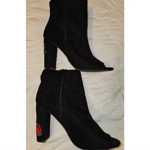 Embroidered heel booties